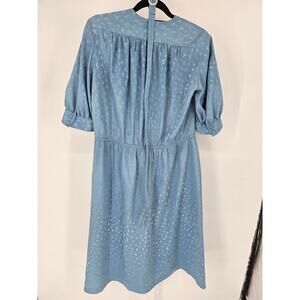 Vintage 1960s Womens Sz L Short Sleeve Midi Dress Powder Blue Satin Belted
